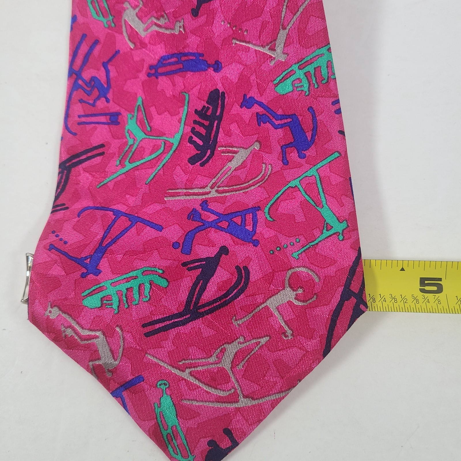 Lillehammer 94 Winter Olympics 1994 100% Silk Tie Skiing Vibrant Pink Vintage