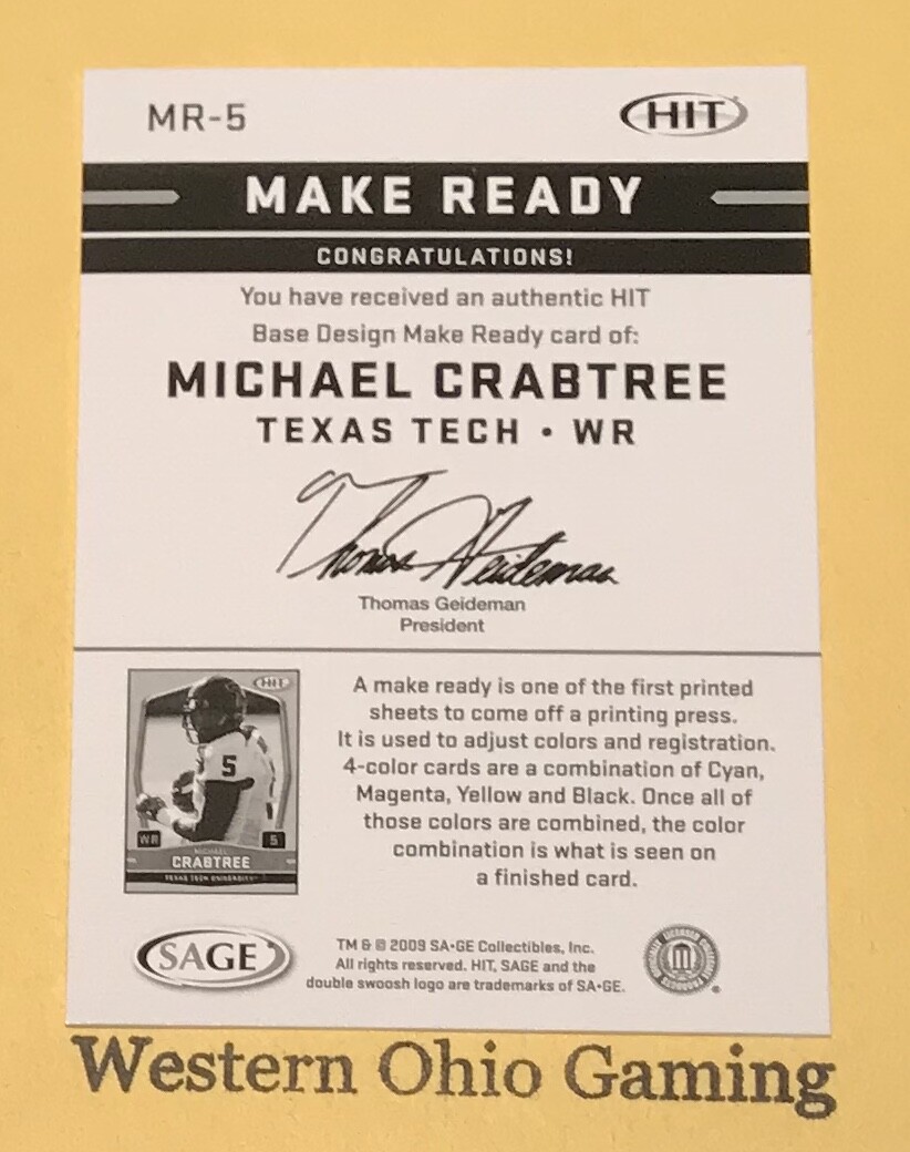 2009 SAGE Hit Michael Crabtree #MR-5 Base Design Make Ready Card #33/50 MADE