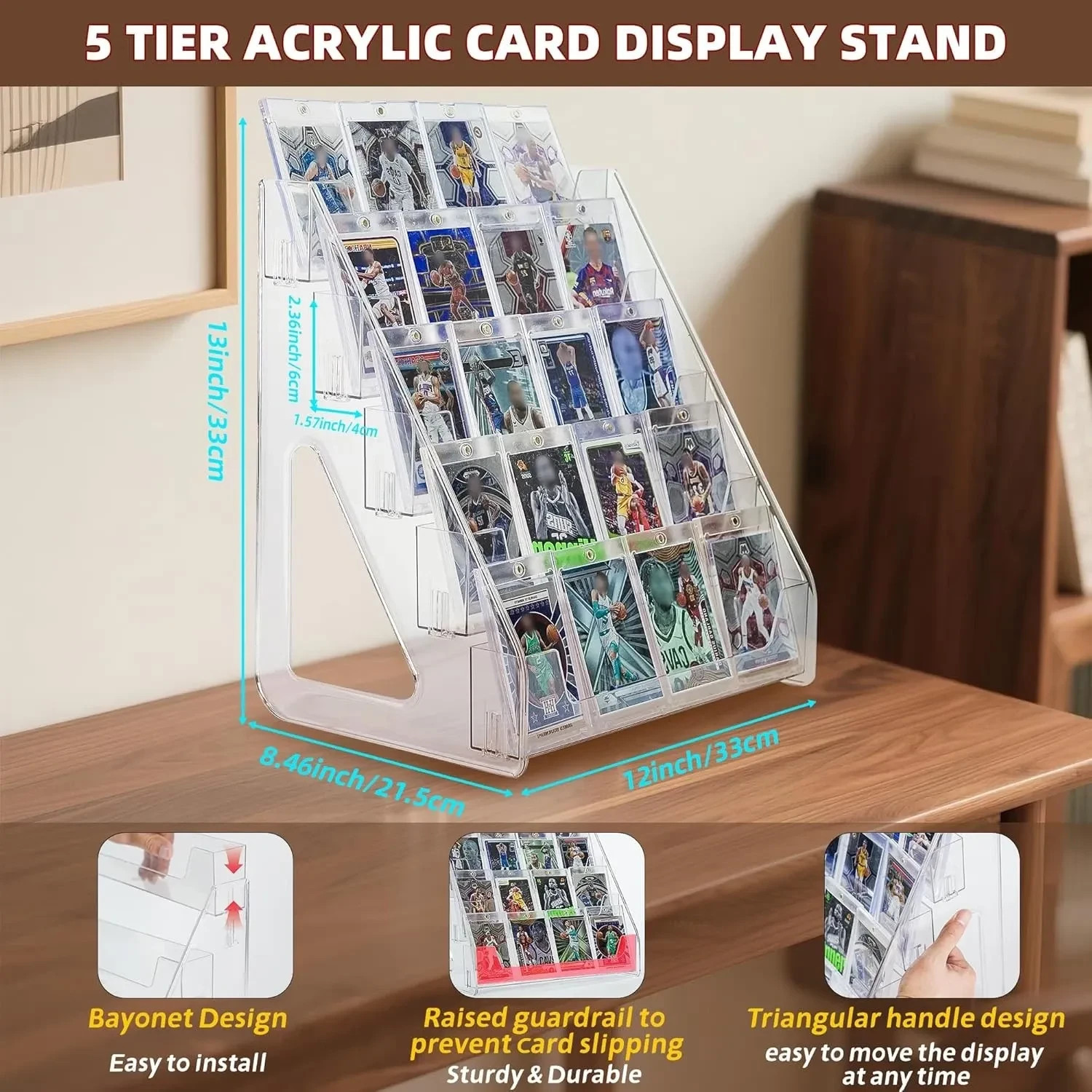 Display Stand for Baseball Basketball Sport ,5Tier Vertical Holder ,Trading Card
