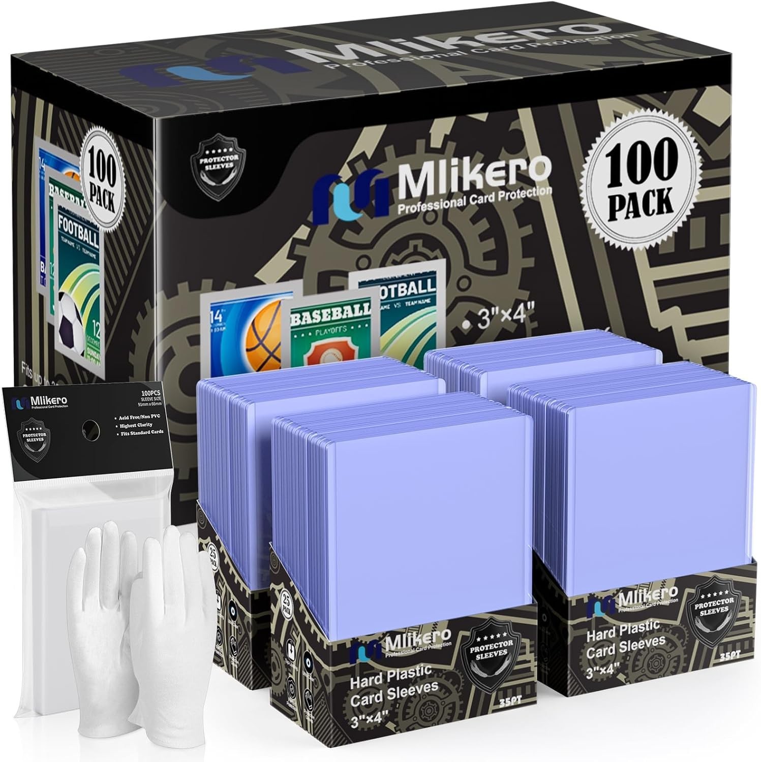 Versatile Card Protector Set, 100 Hard and Soft Sleeves for All Collectibles