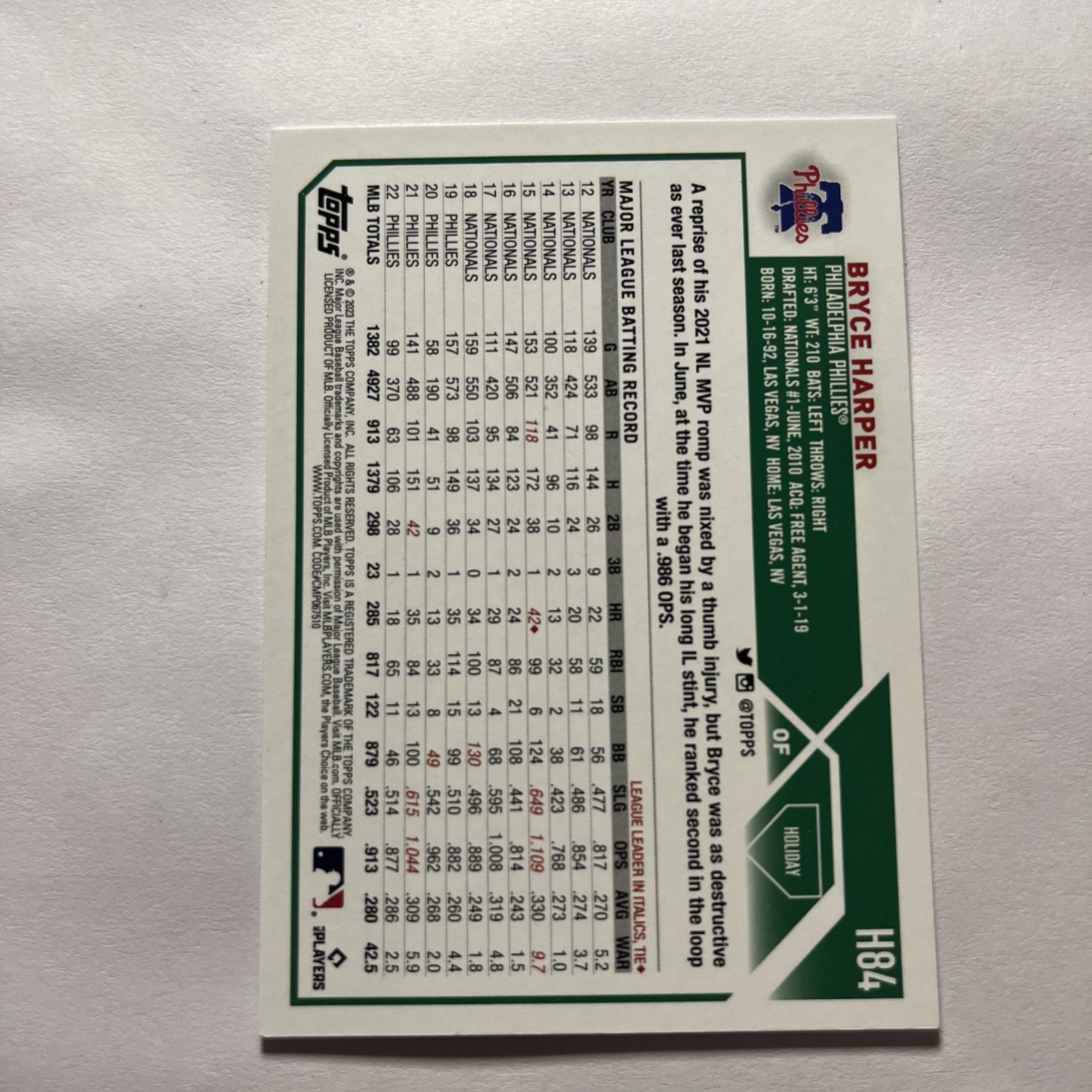 Bryce Harper 2023 Topps Holiday #H84 Philadelphia Phillies