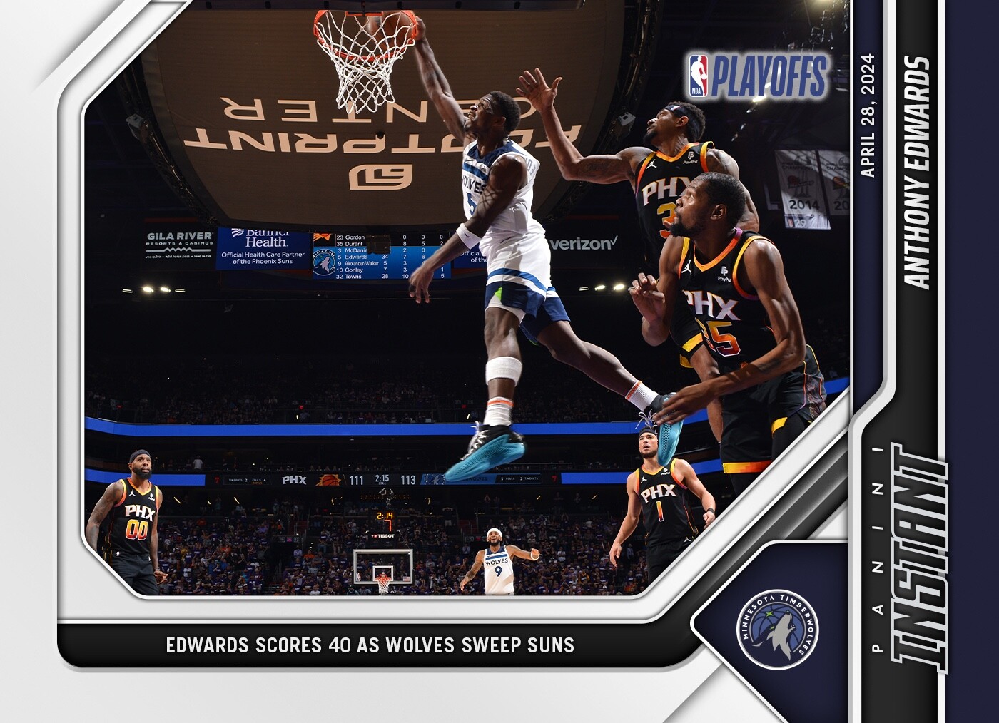 2023-24 Panini Instant 528 Anthony Edwards Minnesota Timberwolves PR 813 DUNK KD