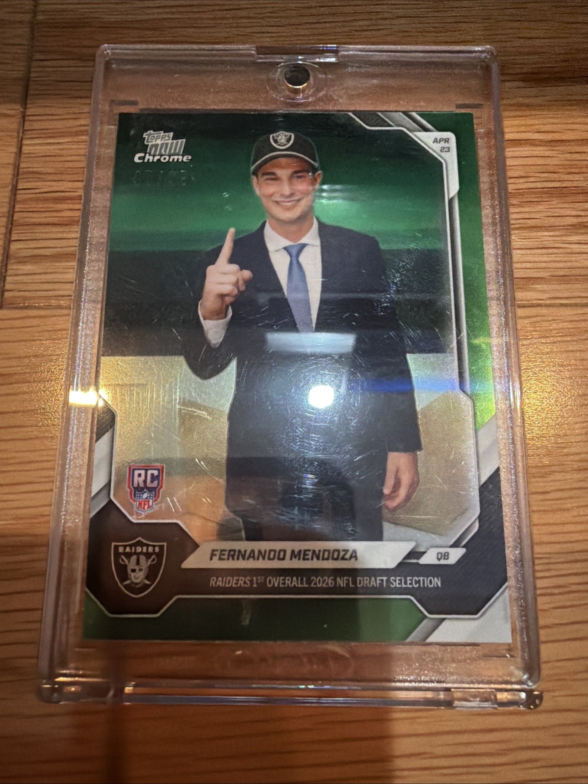2026 Topps Now Draft #FMEN Fernando Mendoza Rookie Green Chrome RAIDERS #1 Pick!