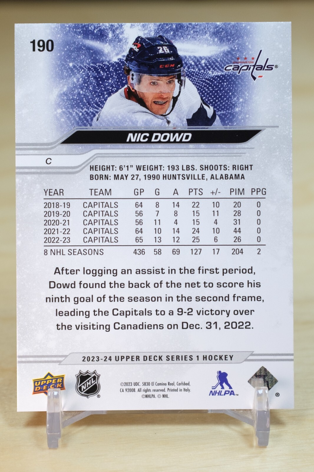 2023-24 Upper Deck Base #190 Nic Dowd – Washington Capitals