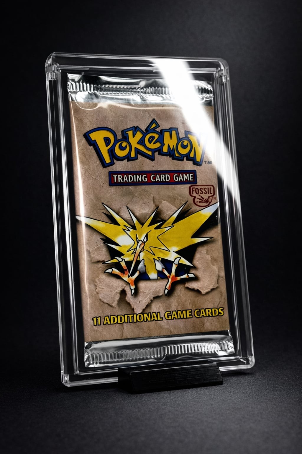 Premium Pokémon Booster Pack Acrylic Display Case with Sleeve & Black Stand