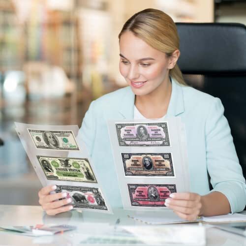 25 Sheets Currency Sleeves for Paper Money Collection Album with 3 Pockets