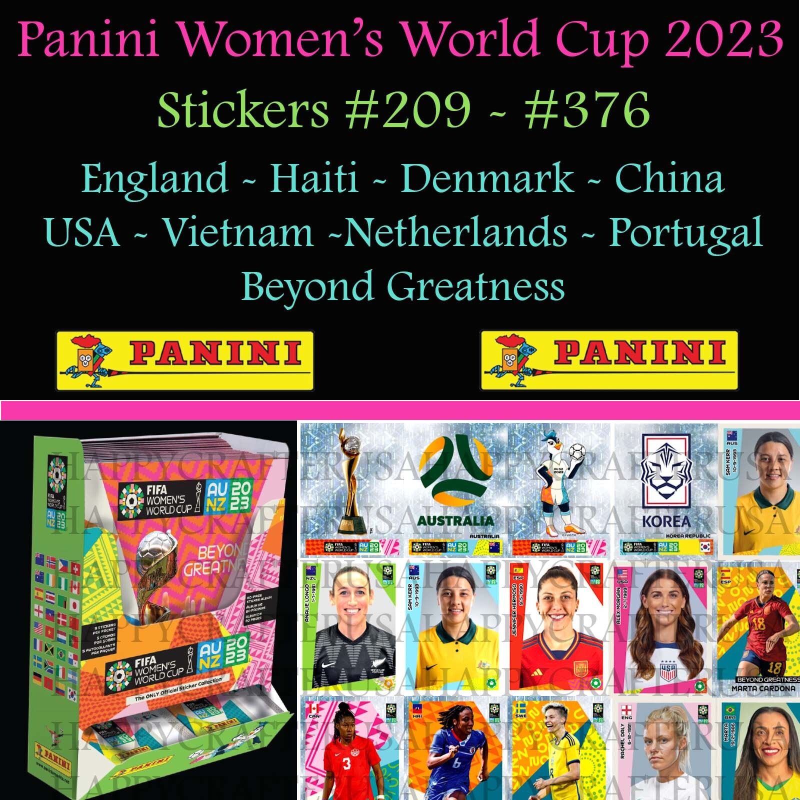 Panini FIFA Women’s World Cup 2023 – Stickers #209 – #376 **US Seller**