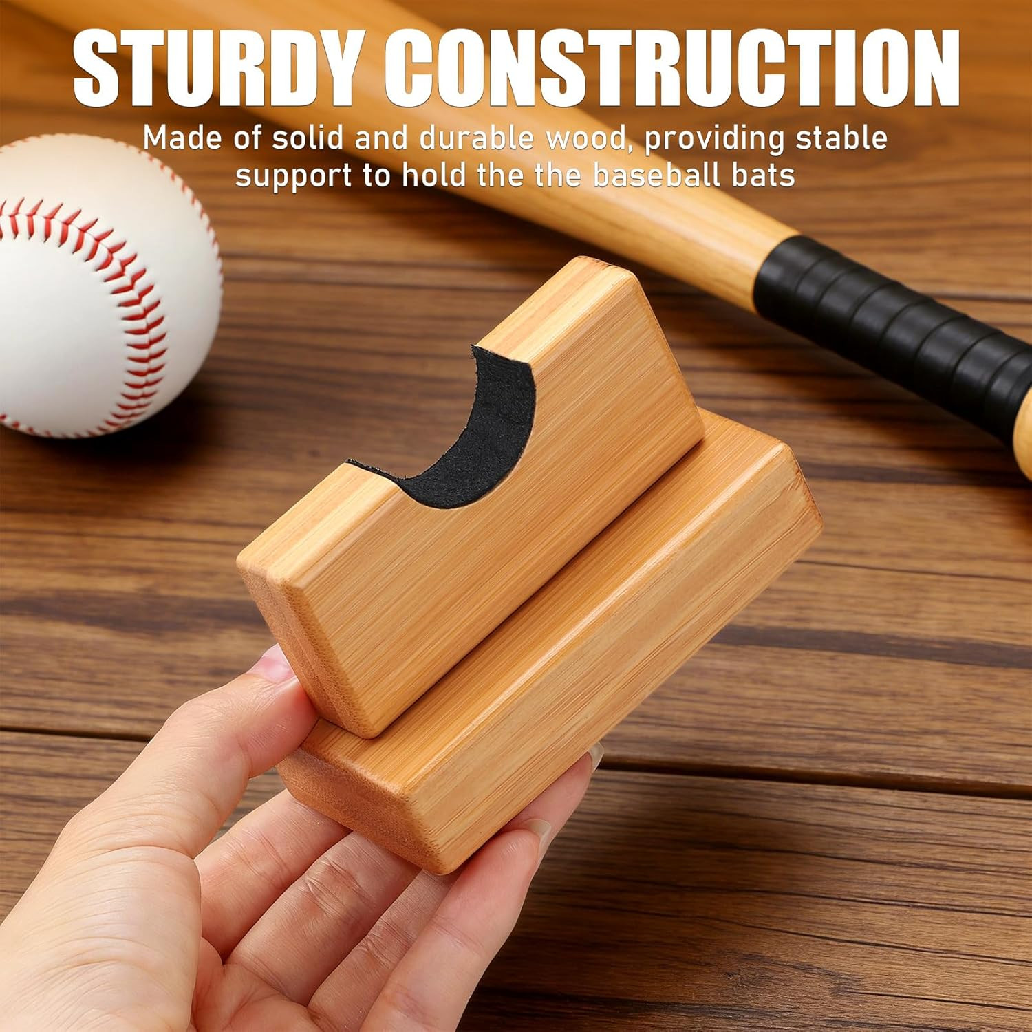 Baseball Bat Display Case – 2PCS Sturdy Stand, Horizontal Rack, Burlywood