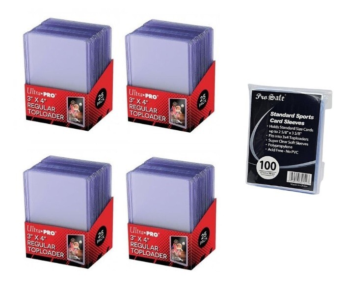 NEW SEALED – 100 Ultra Pro Regular 3 x 4 Toploaders + 100 Pro Safe Penny Sleeves