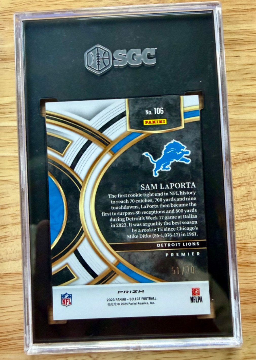 2023 Panini Select – Premier Level Sam LaPorta #106 Dragon Scale Prizm /70 (RC)