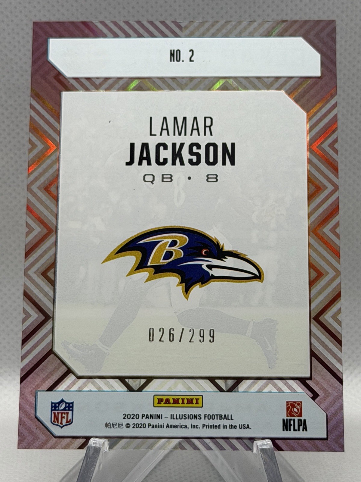 LAMAR JACKSON #2 2020 Illusions LIGHT BLUE CLEAR SHOTS ACETATE /299 RAVENS
