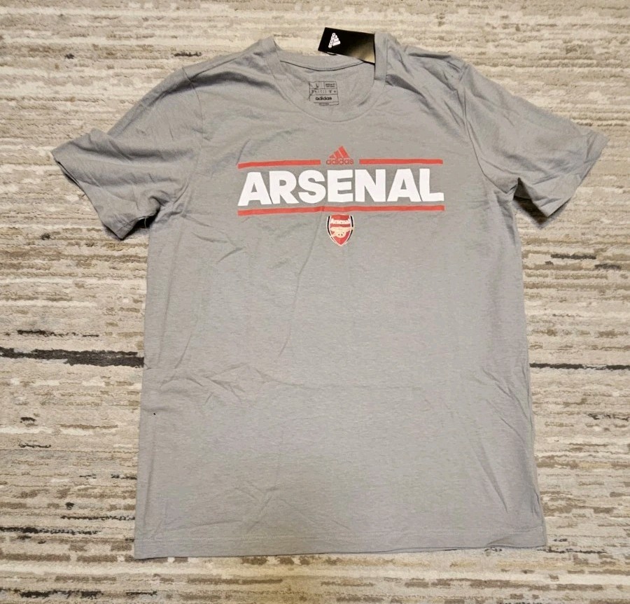 Arsenal Football Soccer T-Shirt Adidas L Gray Short Sleeves