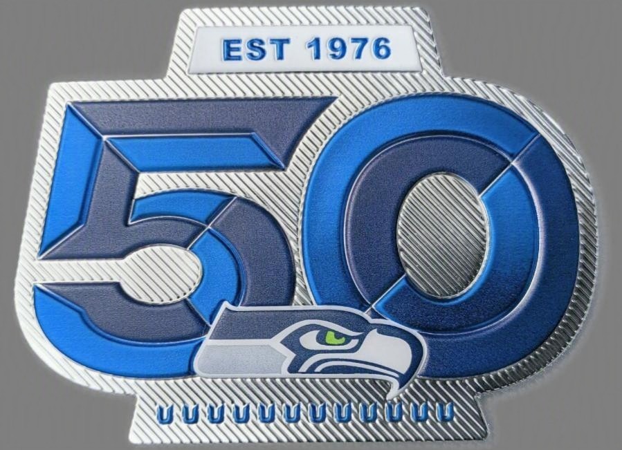 Seattle Seahawks 50th Anniversary Patch TPU Plastic Metallic New