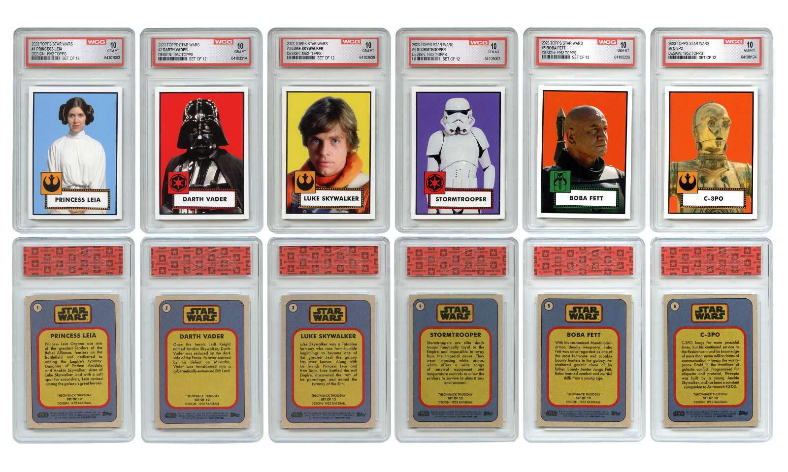 STAR WARS TOPPS Rare 1952 Edition Cards 2023 – Gem Mint 10 – COMPLETE SET of 12