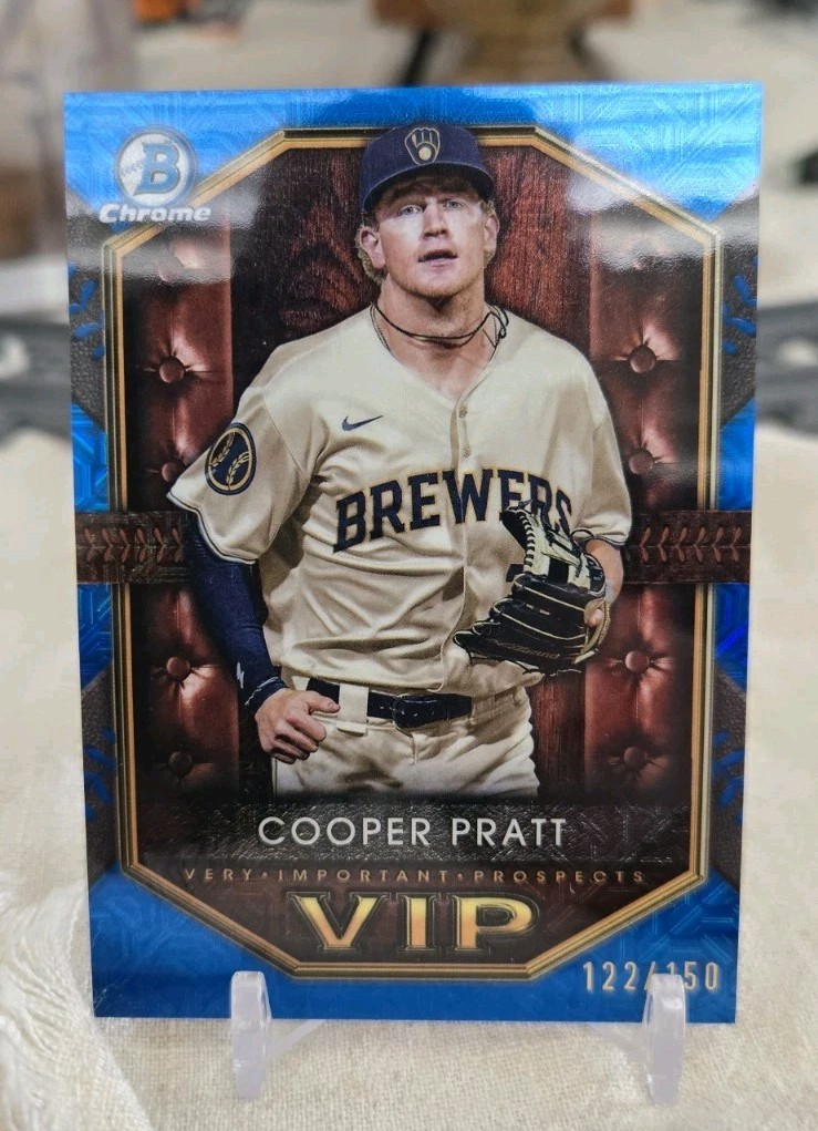 2025 Bowman Chrome Cooper Pratt Blue Mojo VIP /150 VIP-15 Brewers