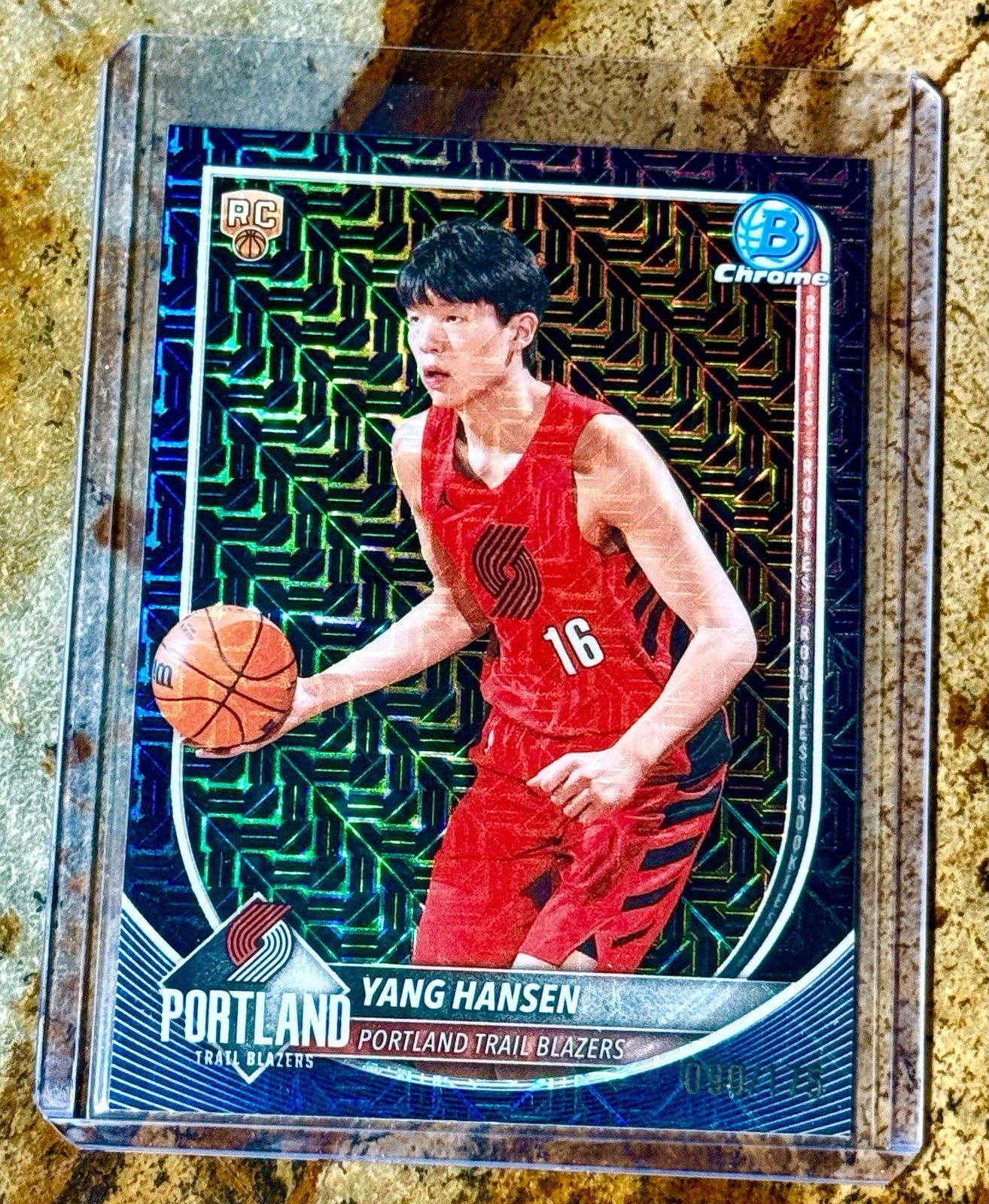 2025-26 Bowman Chrome Yang Hansen Navy Mojo Refractor /175 #BCV-16 Rookie RC