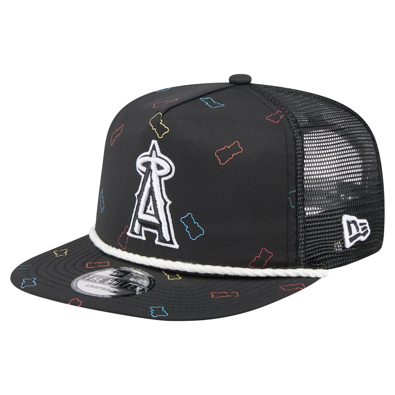 Men’s New Era Black Los Angeles Angels Gummy Golfer Trucker Adjustable Hat