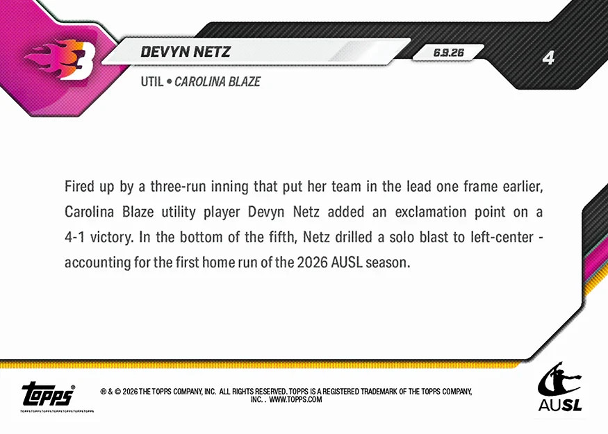 Devyn Netz 2026 Topps Now AUSL Softball #4 – Presale