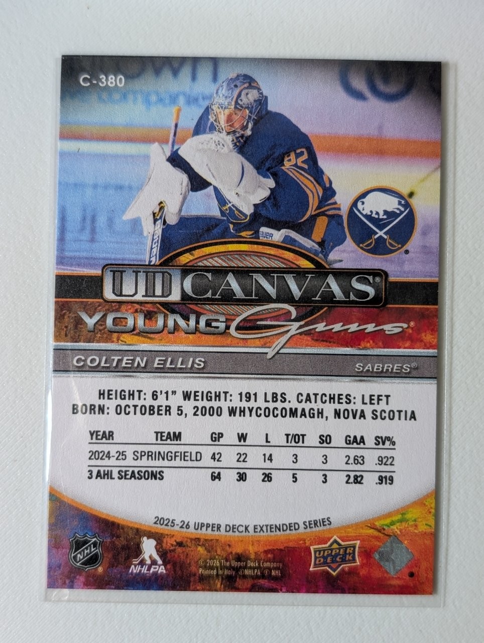 2025 Upper Deck Extended Series Colten Ellis UD Canvas Young Guns RC #C-380