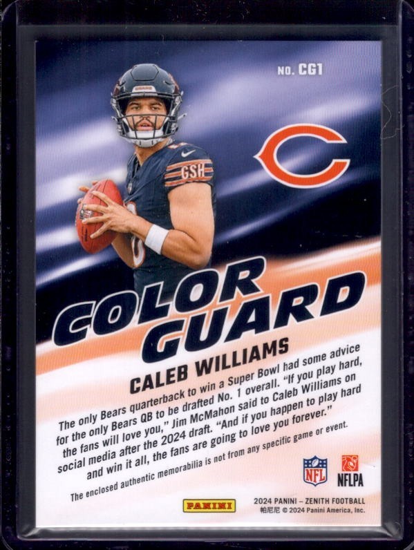 CALEB WILLIAMS 2024 Panini Zenith Color Guard Rookie RC Jersey #CG-1