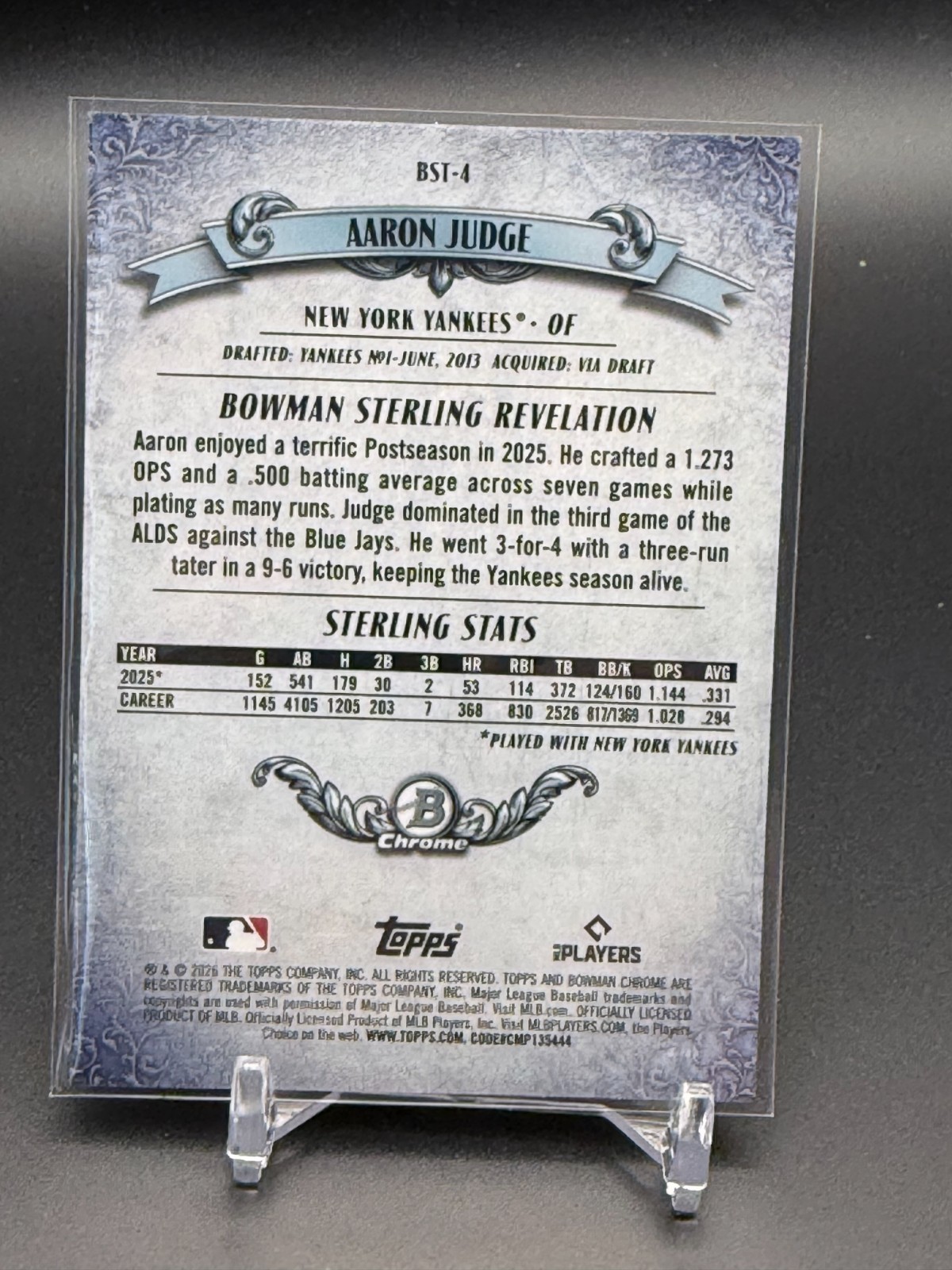 2026 Bowman CHROME STERLING MINI DIAMOND/150 Aaron Judge #BST-4 – NY Yankees