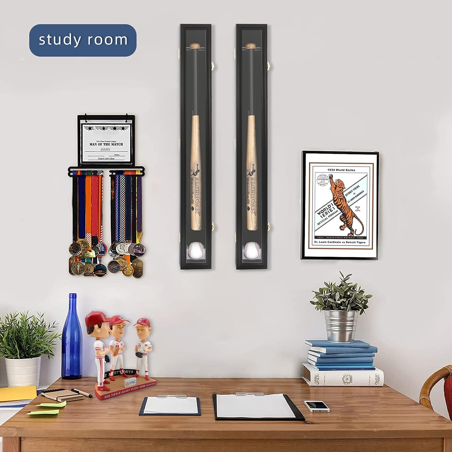 Baseball Bat Display Case – Baseball Bat Wall Mount Wooden Frame with Acrylic Tr