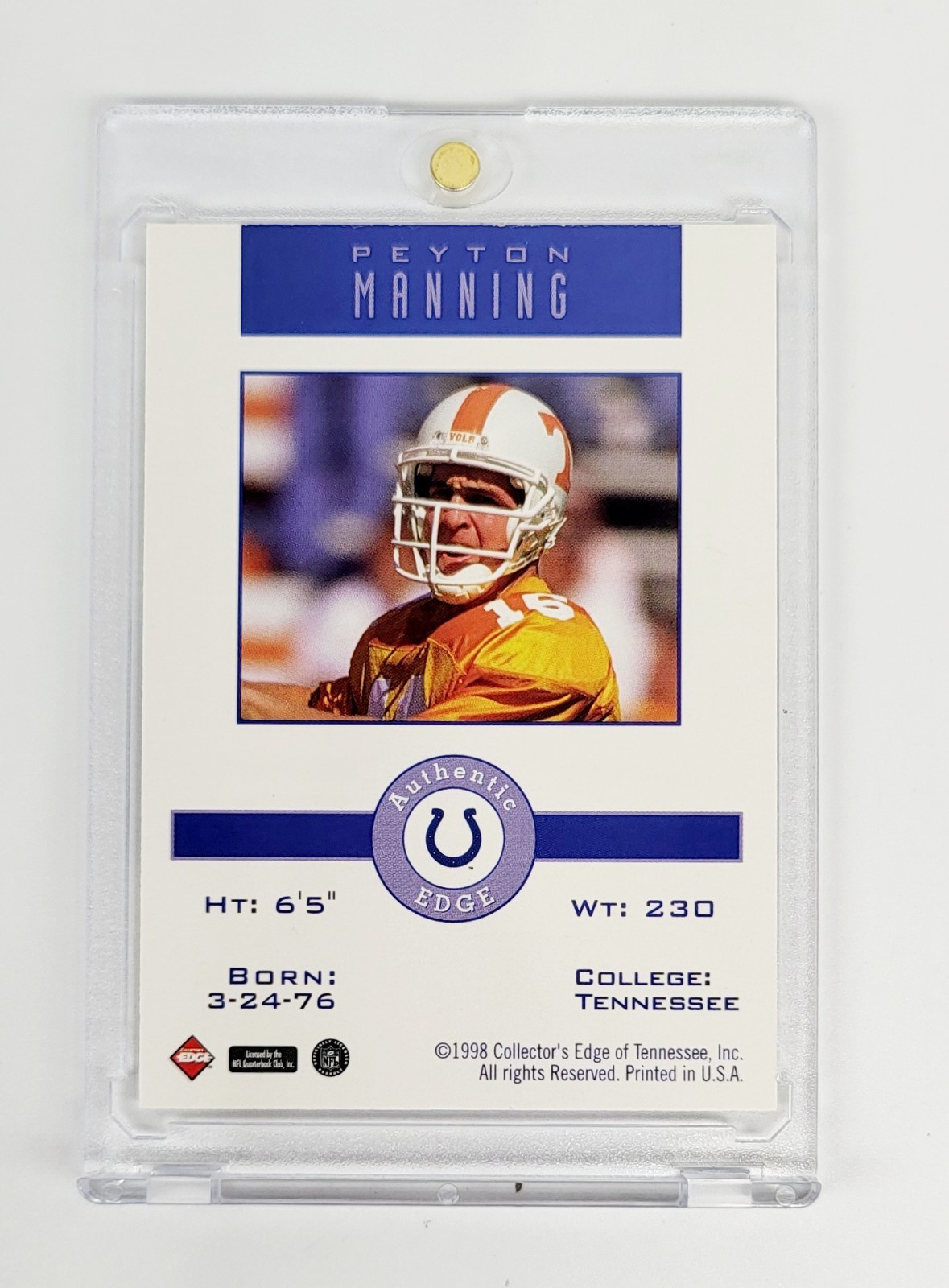 MINT ROOKIE 1998 Collector’s Edge Peyton Manning Peyton Manning (Holding jersey)