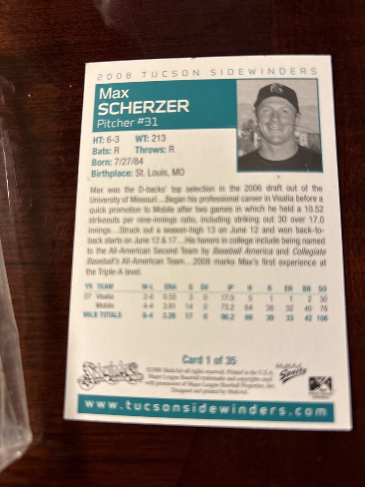 2008 Multi Ad Tucson Sidewinders – Max Scherzer #1