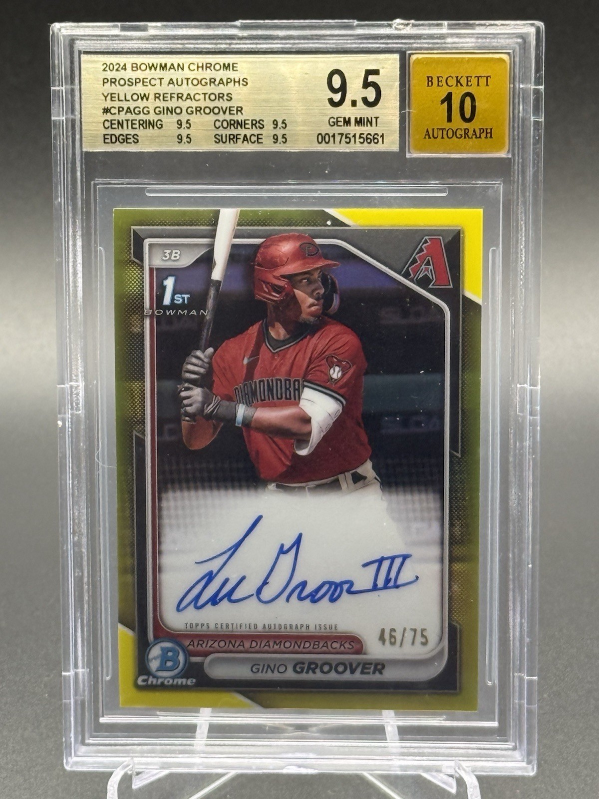 2024 Bowman Chrome GINO LUJAMES GROOVER 1st Yellow Refractor Auto /75 BGS 9.5