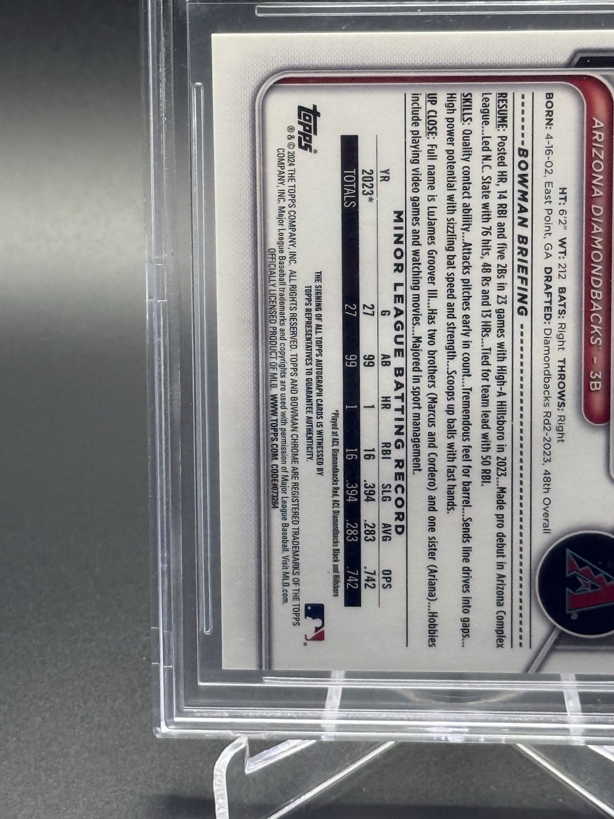 2024 Bowman Chrome GINO LUJAMES GROOVER 1st Yellow Refractor Auto /75 BGS 9.5