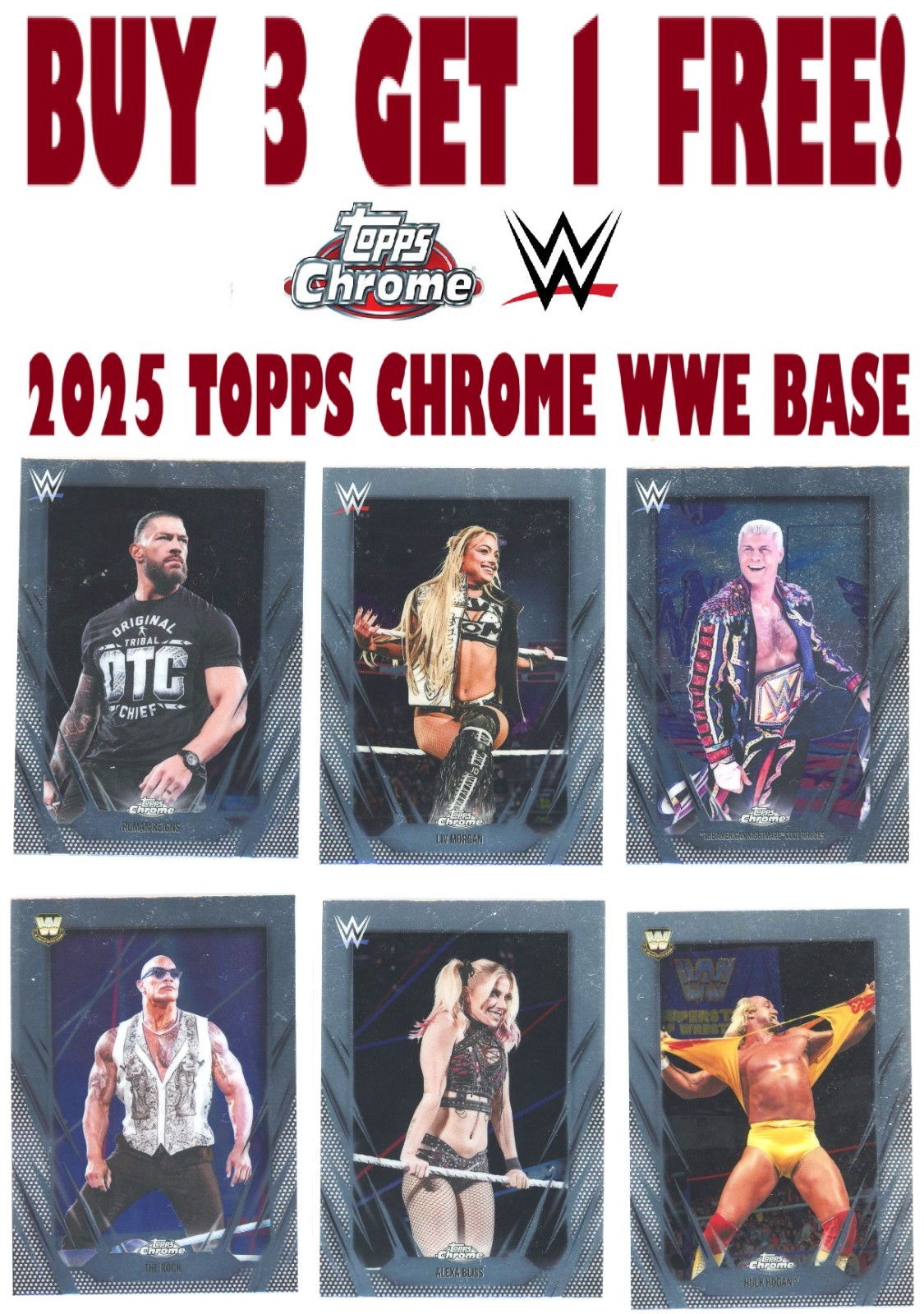 2026 Topps Chrome WWE Wrestling (BUY 3 GET 1 FREE) You Pick/Complete Your Set