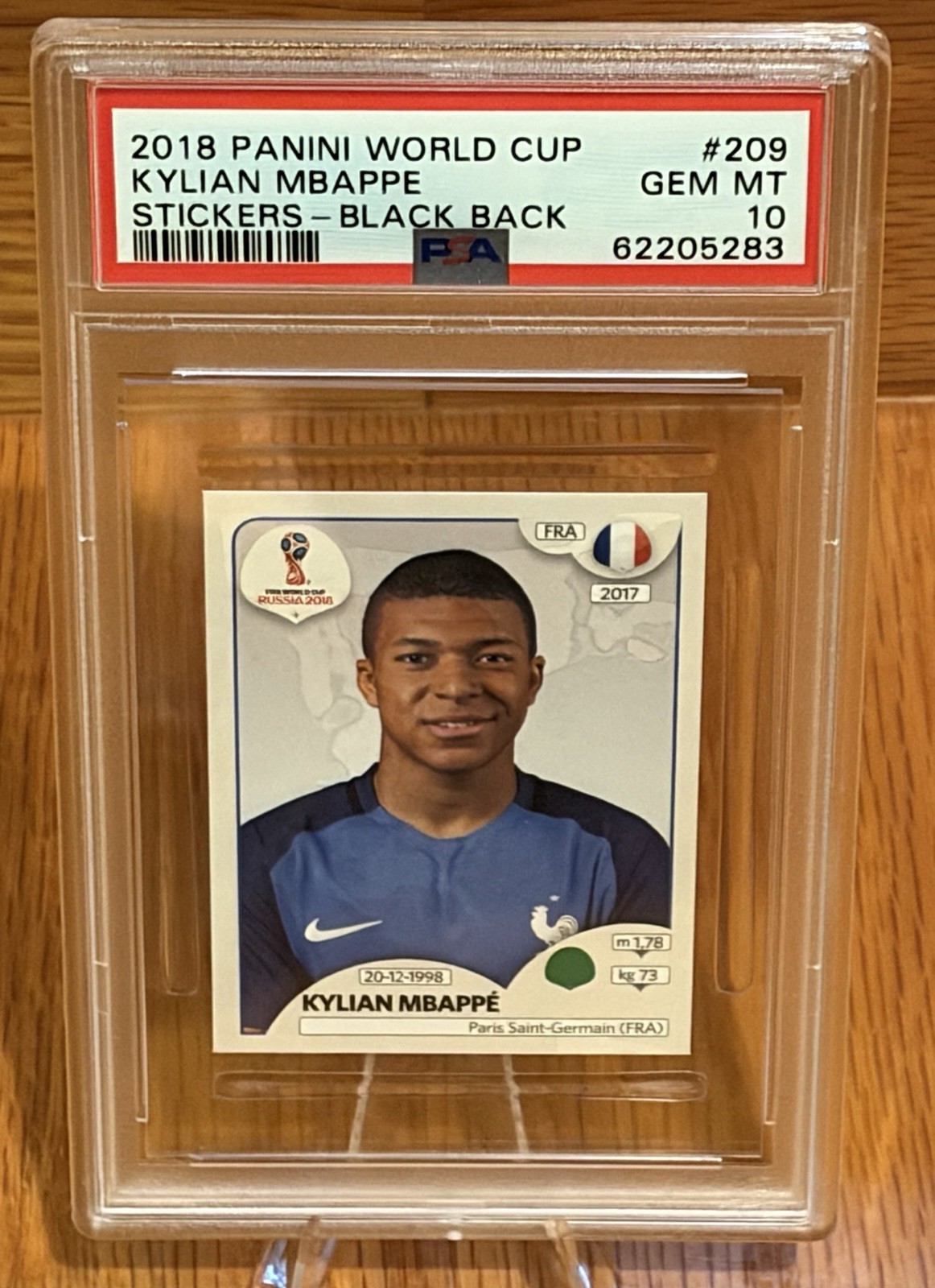 2018 World Cup Kylian Mbappe Sticker PSA 10 Black Back #209 France. Gem Mt!