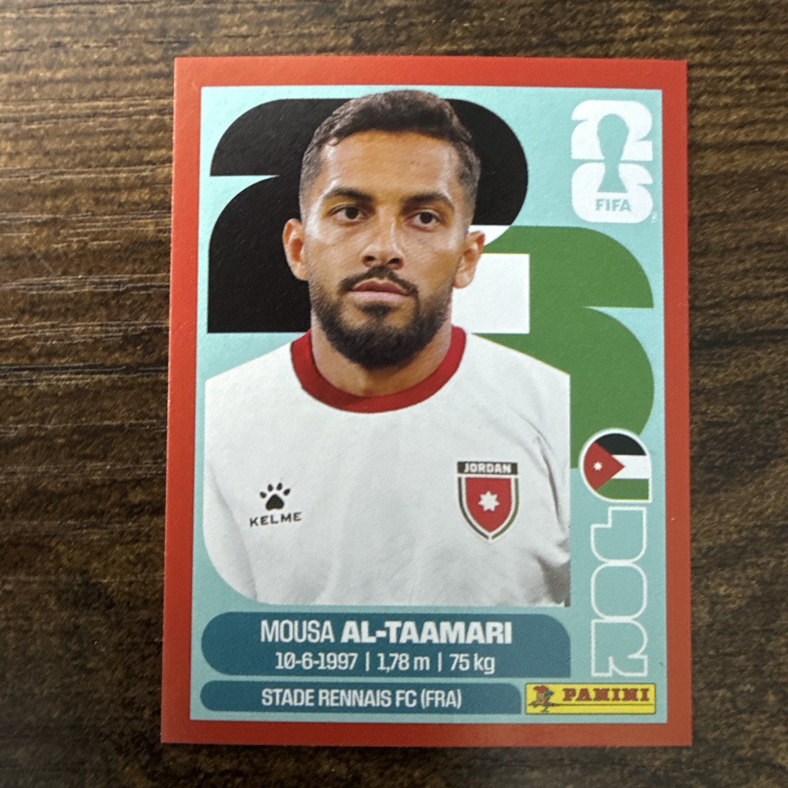 Panini FIFA World Cup 2026 Mousa Al-Taamari Red Parallel Jordan Sticker JOR 15