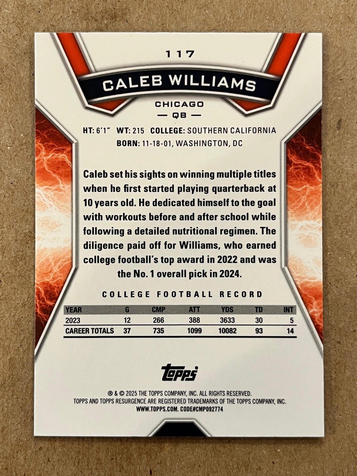 Caleb Williams 2024 Topps Resurgence #117 Rookie