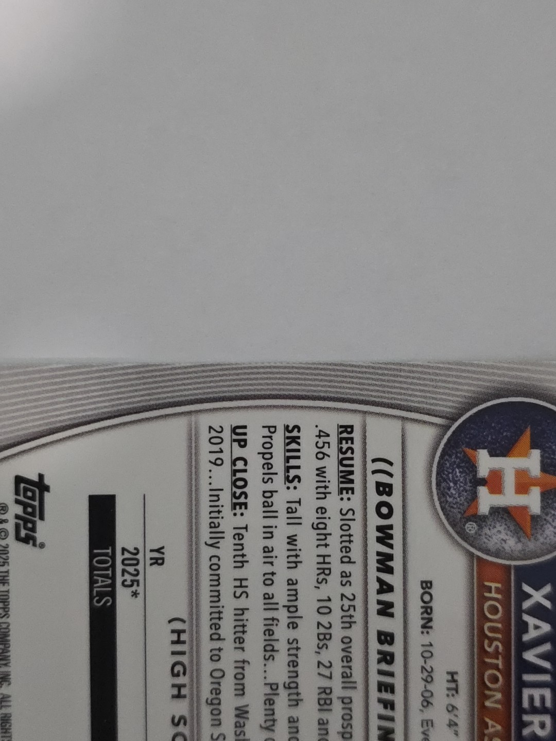 Xavier Neyens 2025 Bowman Draft Chrome 1st Yellow Geometric Refractor /75 Astros