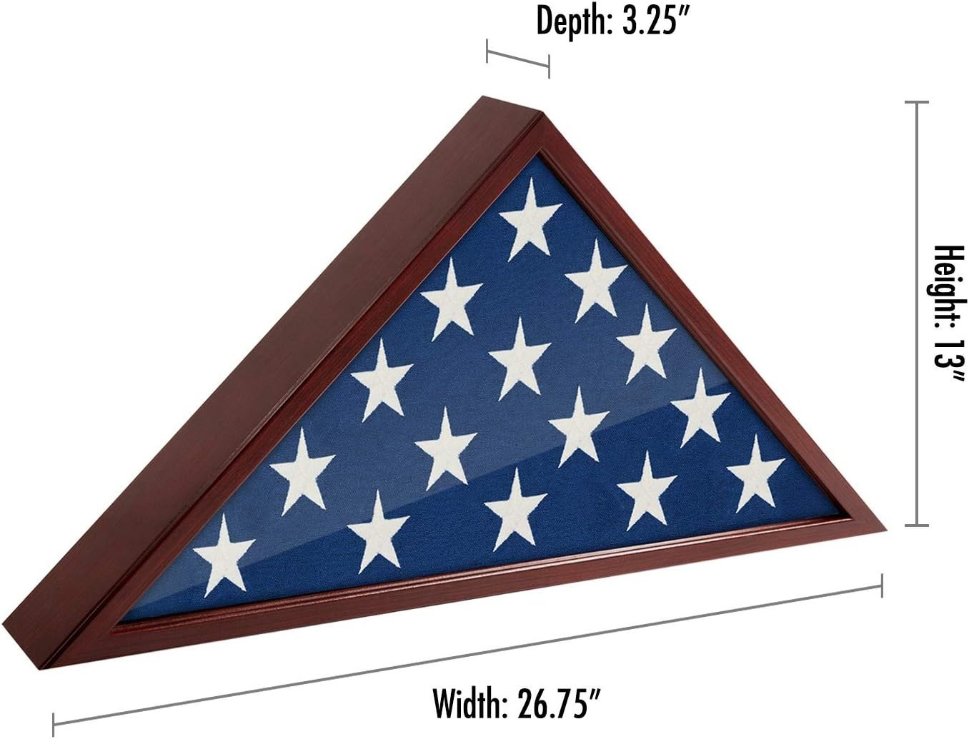 Triangular Flag Case – Elegant Mahogany Display for 5×9.5′ Memorial Flags