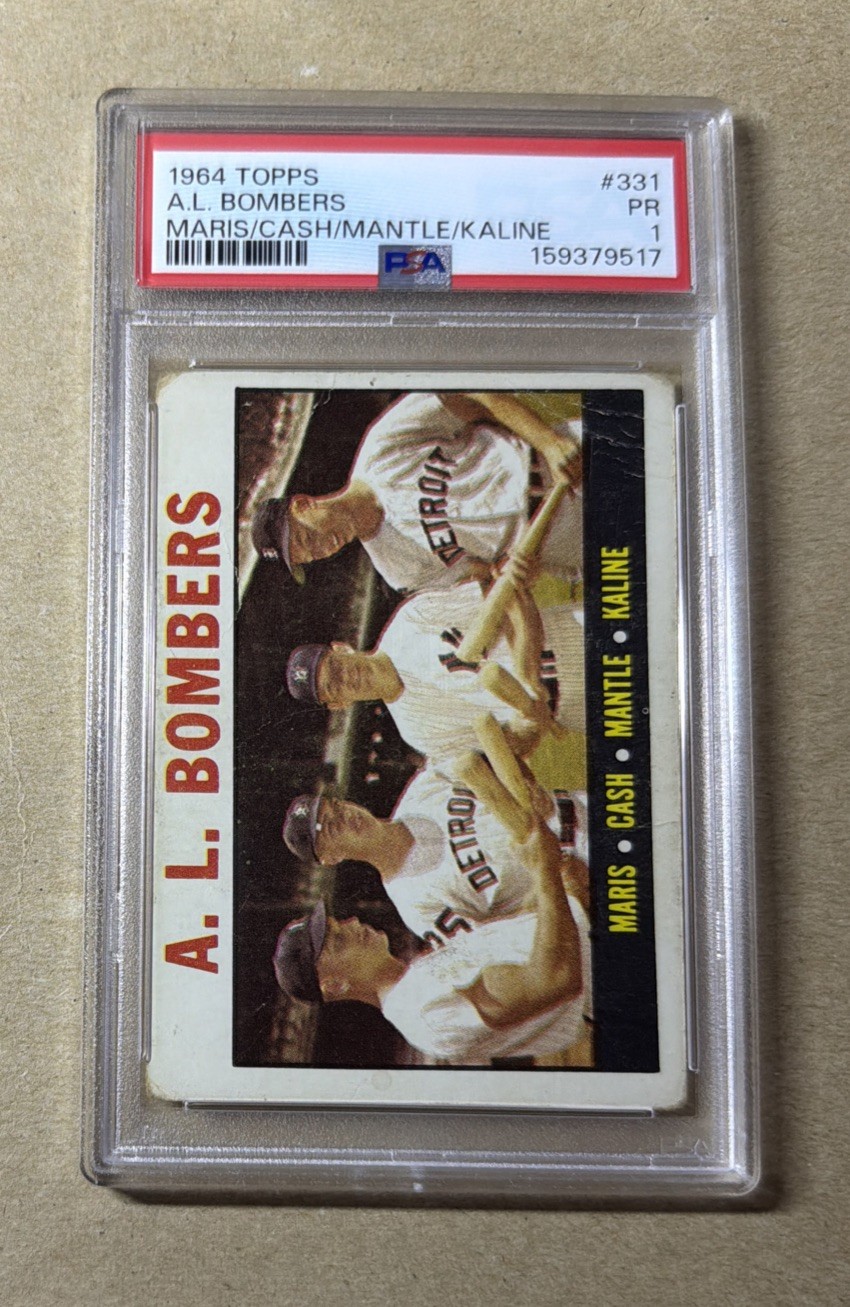 1964 Topps Baseball AL Bombers Maris Cash Mantle Kaline Card #331 PSA 1