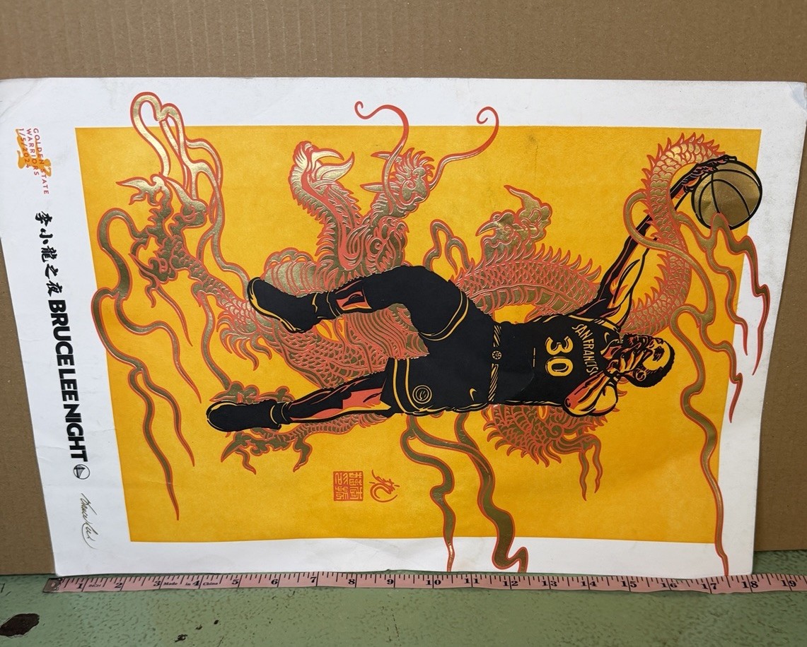 Stephen Curry Golden State Warriors Bruce Lee Night Poster 1/5/24 12×18 Dragon