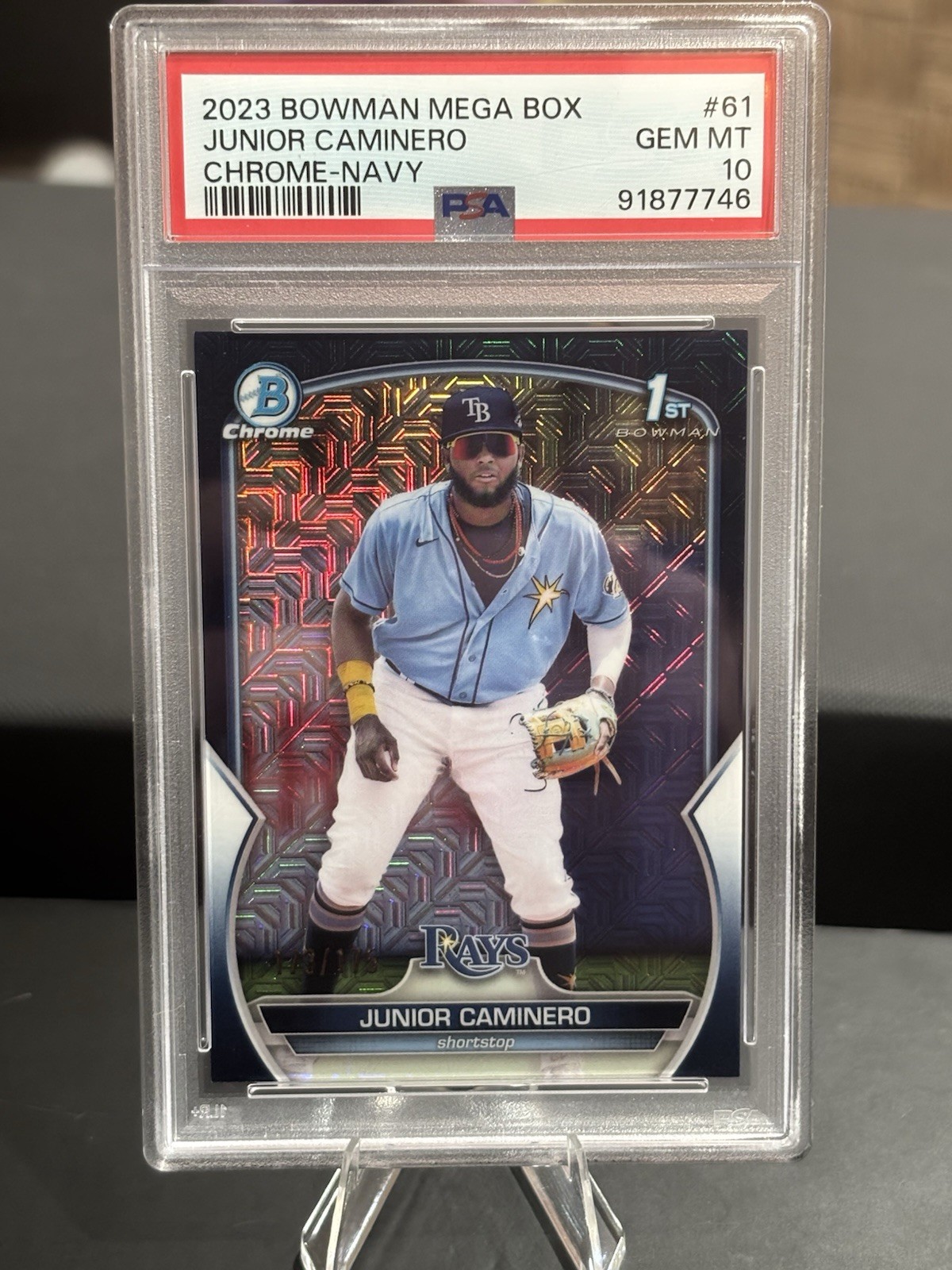 2023 Bowman Chrome Prospects Junior Caminero Navy Refractor /175 PSA 10