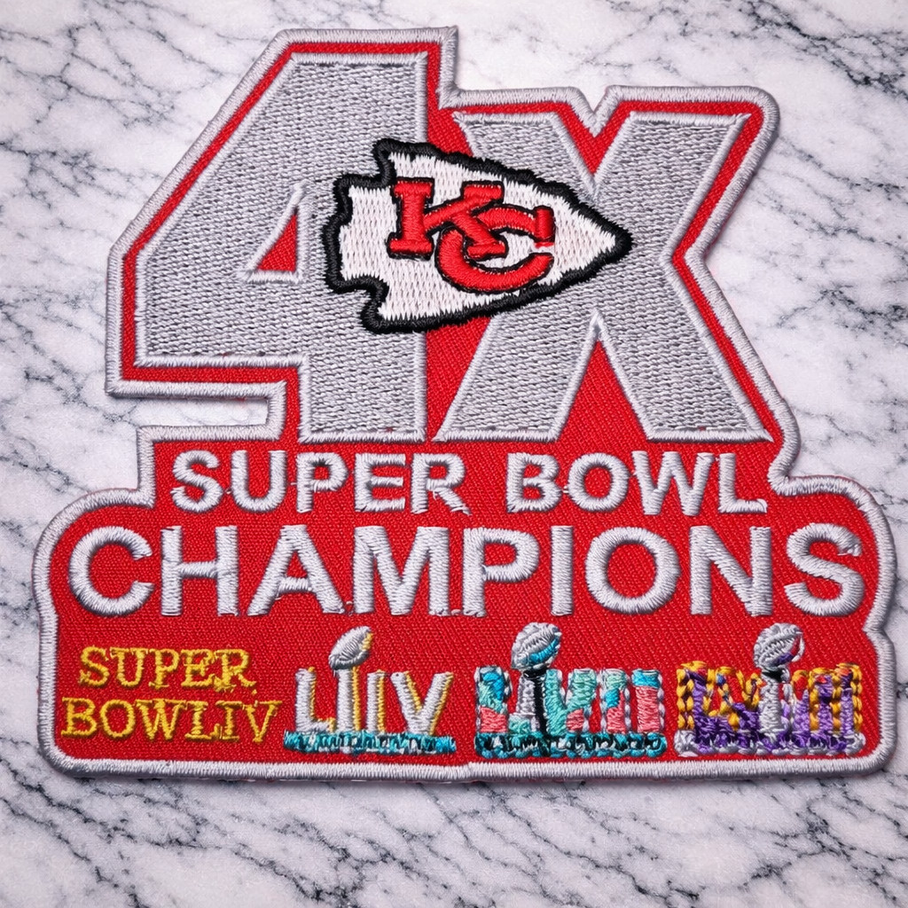 KANSAS CITY CHIEFS NFL 4X SUPER BOWL EMBROIDERED IRON ON PATCH 4″X3.25″ FREE SHI