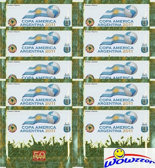 (10) 2011 Panini Copa America Sealed Sticker Packs-50 Stickers-NEYMAR RC Year!
