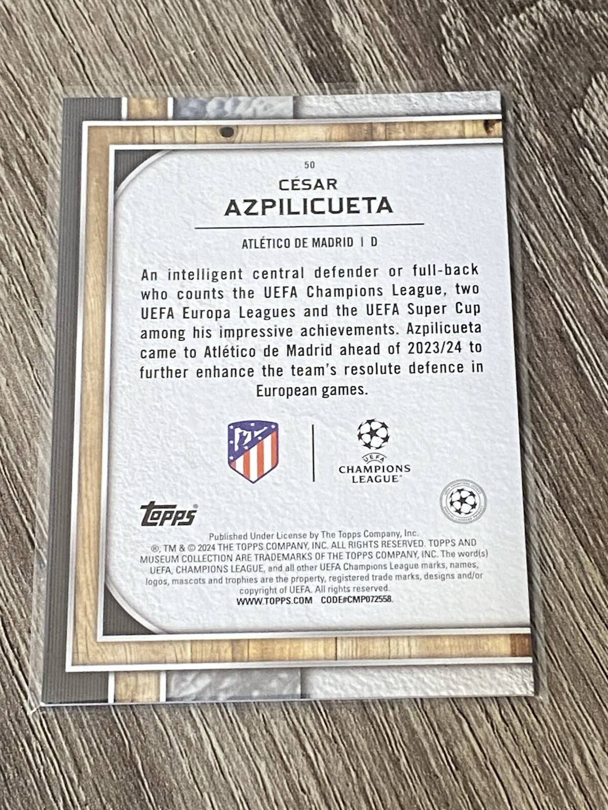 2023-24 Topps Museum Collection UEFA Champion Amethyst #50 Cesar Azpilicueta /99