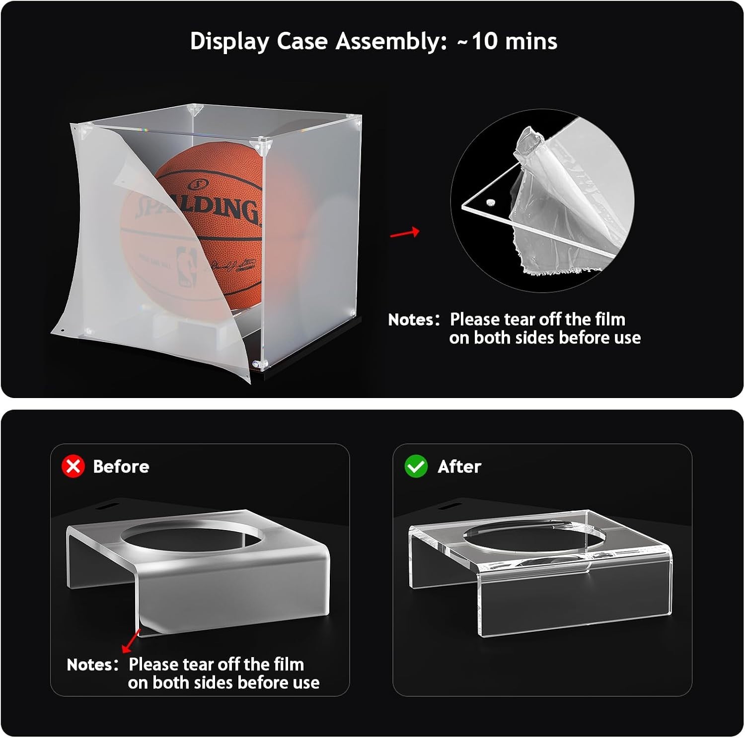 KOLIPI Basketball Display Case Clear Acrylic UV Protected 10.6 X 10.6 X 11.8