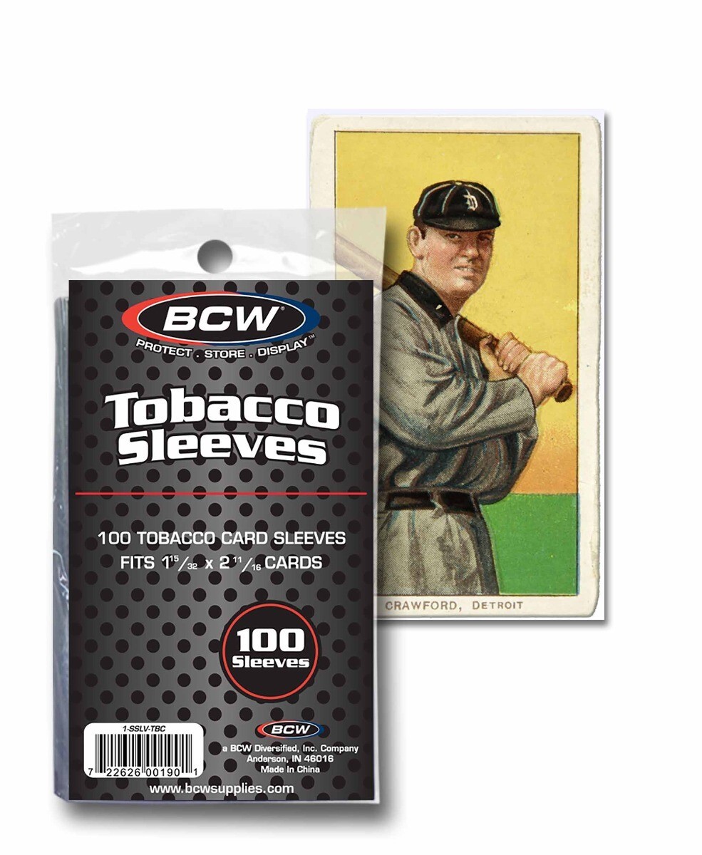 100 BCW Tobacco Card Sleeves Soft Bags Acid Free Holders 1 15/32 x2 11/16 Safe