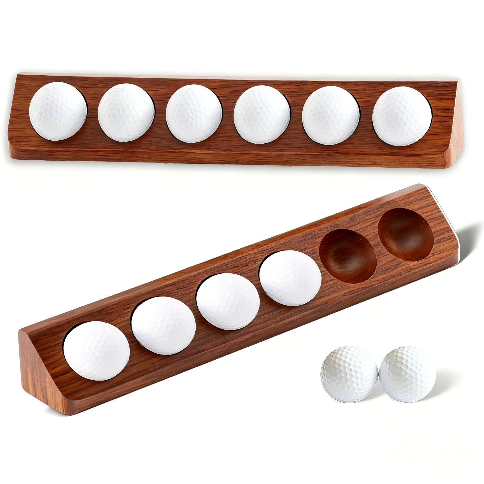 2-Pack Wooden Golf Ball Display Case – Wall Mount/Tabletop Holder for Collectors
