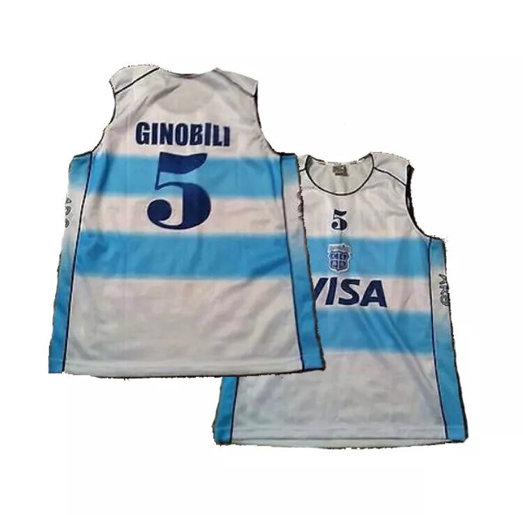 2004 Ginobili #5 Team Argentina Basketball Jersey Stitched Custom Name Retro