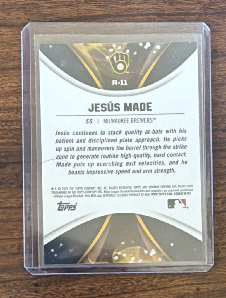 JESUS MADE: 2025 Bowman Draft Prospect Axis Insert #A-11 BREWERS!