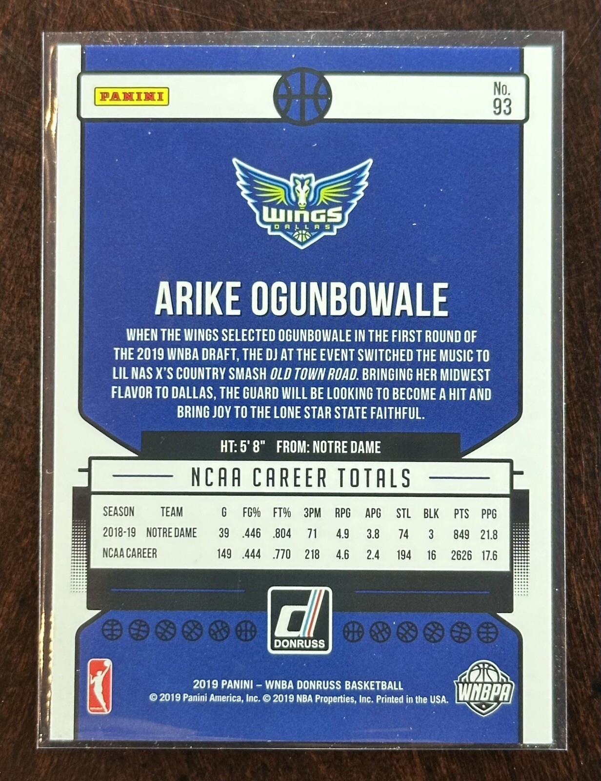 2019 Panini Donruss WNBA Arike Ogunbowale Rated Rookie RC #93 QTY AVAILABLE