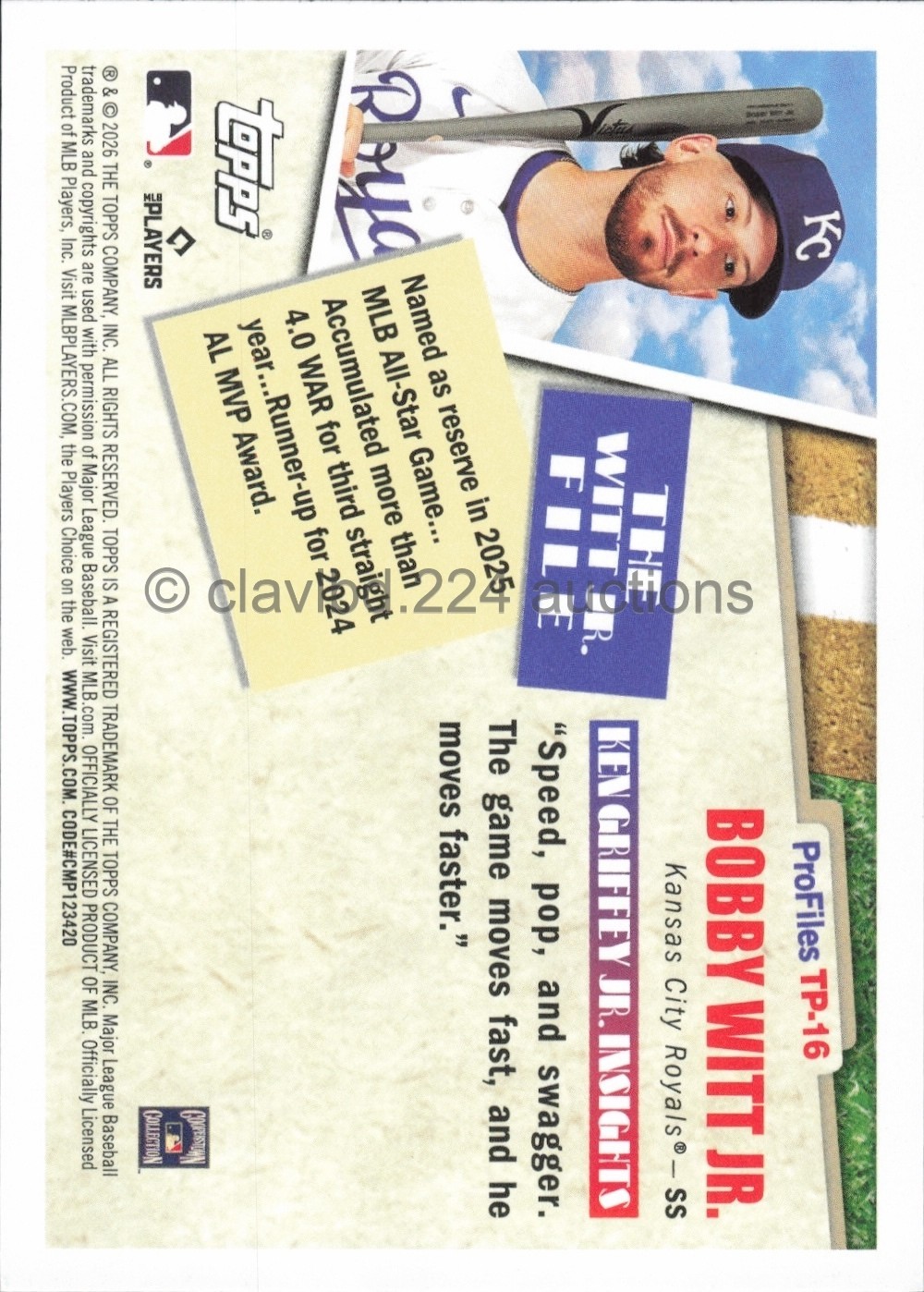2026 TOPPS MLB – Bobby Witt Jr – Profiles by Ken Griffey Jr #TP-16 Royals