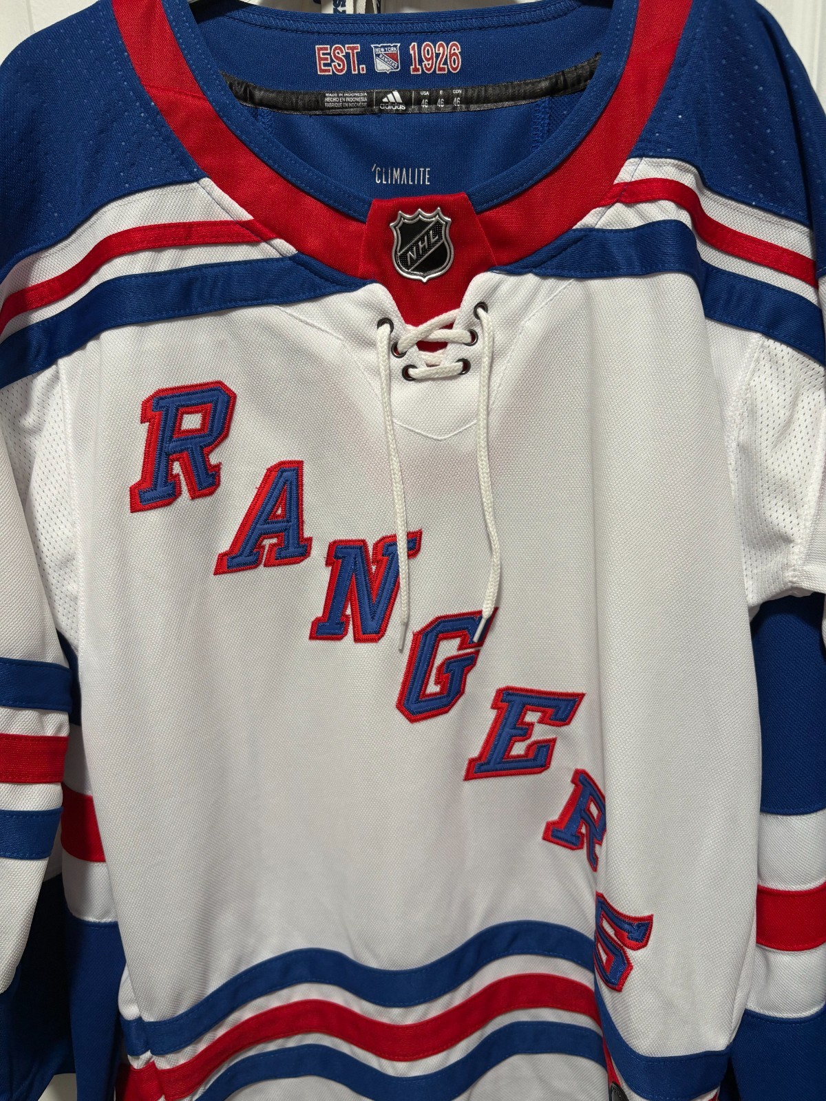 New York Rangers White Adidas Size 46 Henrik Lunquist Jersey all Stiched